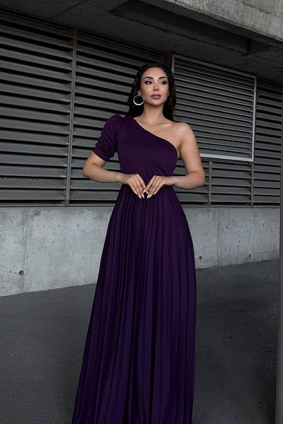 Mossta One Shoulder Pleated Long Evening Dress - Purple