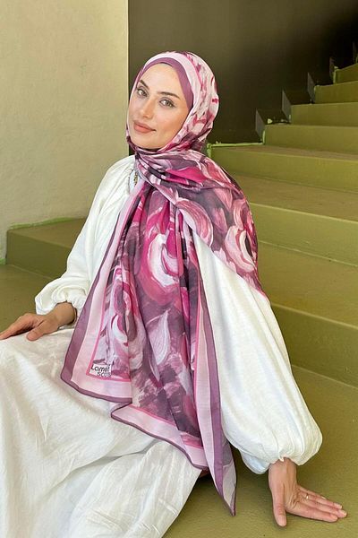 lamelif Flower Pattern Cotton Shawl Rose