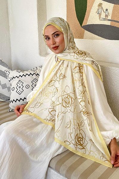 lamelif Flower Pattern Soft Shawl Yellow