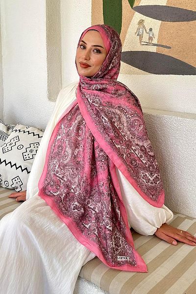 lamelif Retro Pattern Soft Shawl Candy Pink