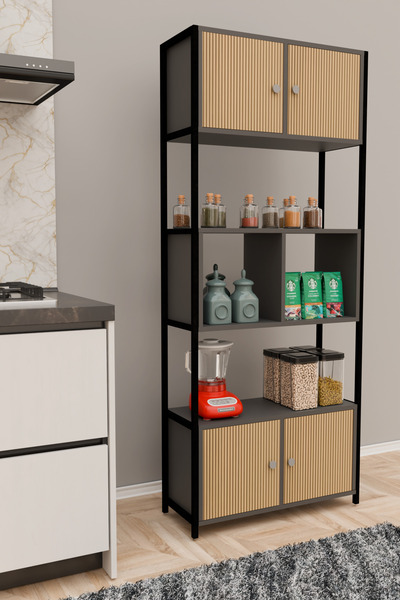 Remaks MOLİ Mutfak Dolabı Mutfak Rafı Çok Amaçlı Dolap-ANTRASİT-MEŞE