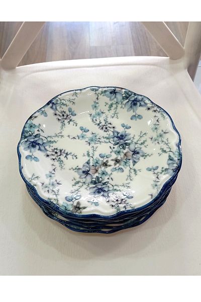 Pinkev Serenita 6-Person Porcelain 21cm Cake Dessert Breakfast Plate Set