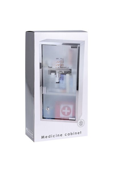 EH Excellent Houseware C80820140-Medicine storage cabinet, steel and glass, 25X12X48CM