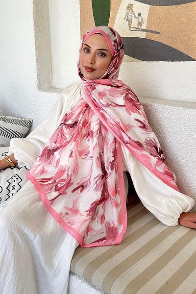 lamelif Flower Pattern Soft Shawl Candy Pink