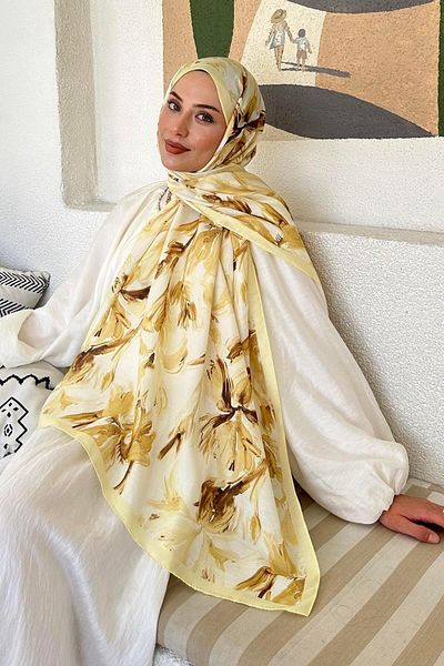 lamelif Flower Pattern Soft Shawl Yellow
