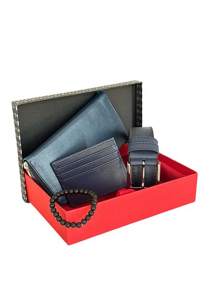 Tisaati Premium Series Luxury Leather Vertical Zipper Phone Compartment Wallet Belt Card Holder and Wristband Men's Set