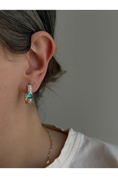 Owentis Çelik Gold Mavi Damla Taşlı Vilonia Küpe -kararma yapmaz-