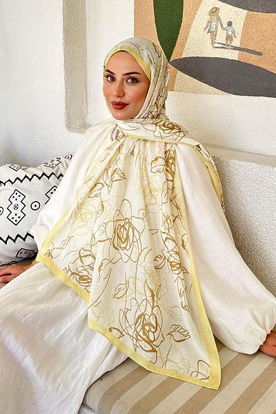 lamelif Flower Pattern Soft Shawl Yellow