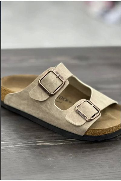 Kidmark Çocuk Modası Children's Unisex Cork Sole Leather Tan Slippers