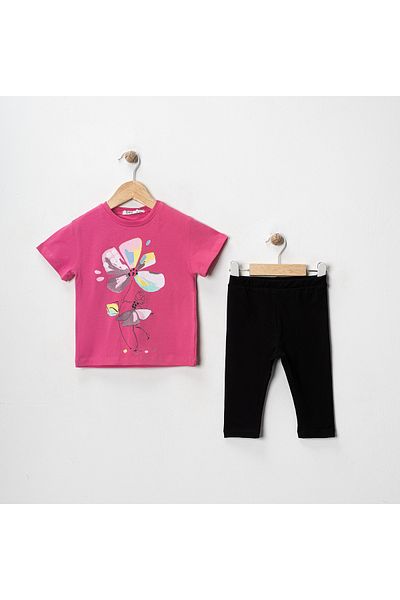 MK Mukko Kids Girls' Floral Fairy Printed Basic Seasonal/Summer Leggings T-Shirt Bottom Top Set