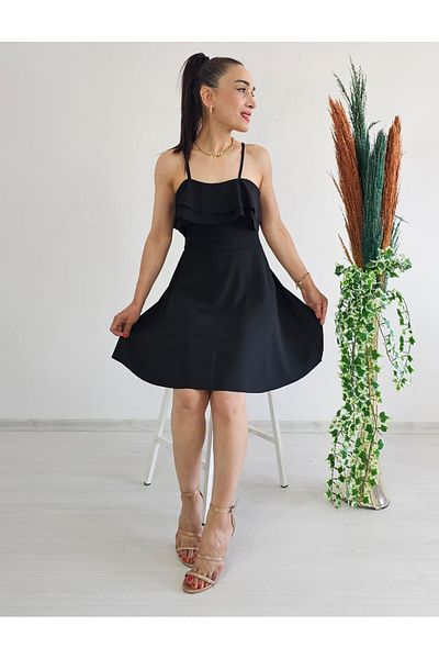 6 butik altı üstü butik Crepe Dress with Flounces on Shoulders