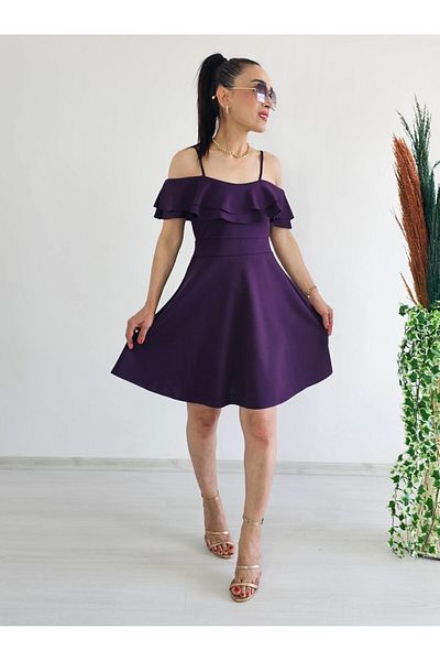 6 butik altı üstü butik Crepe Dress with Flounces on Shoulders