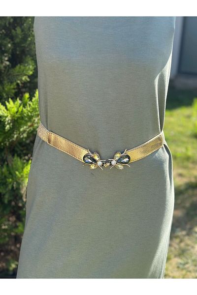 Gönülden Tasarım Zircon Stone Bee Buckle Elastic Women's Belt 75X3 cm