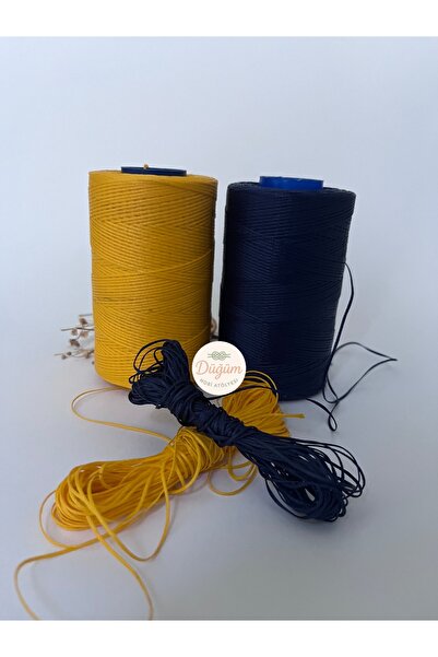 Düğüm Hobi Atölyesi Sarı Lacivert 1 mm 1 er Metre Toplam 2 Metre Mumlu Bilekl...