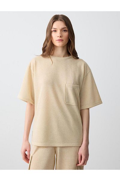 Jimmy Key Stone Relaxed Cut Crew Neck Elbow Sleeve Knitted Blouse