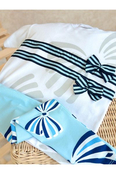Pinkitokids Blue Ribbon Girl's T-Shirt and Leggings Set
