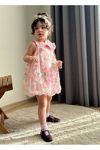 Pinkitokids Zambak Flower Appliqued Girl's Dress