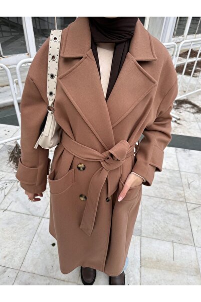 Melvien Kemerli Camel Kaşe Kaban