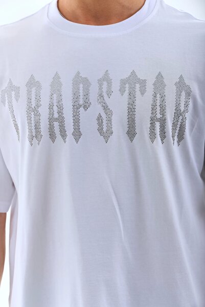 HAZEGO Tricou unisex oversize cu bijuterii cu guler rotund - alb