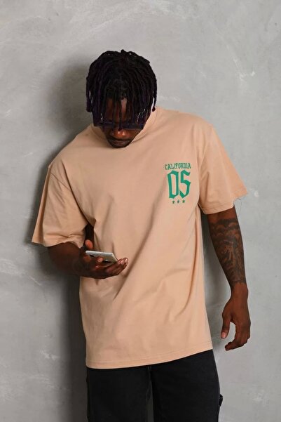 CVS Unisex Oversize Printed Crew Neck T-Shirt - Beige