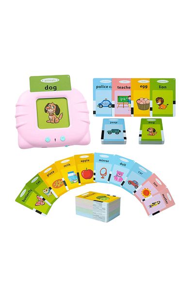 Danex Montessori Toy, Learn Things with Card Reader, 112 Cards with 224 Words, Pink