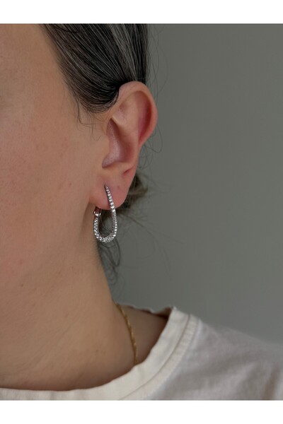 Owentis Steel Silver Full Row Stone Drop Model Carlisle Earrings -No Tarnishing-