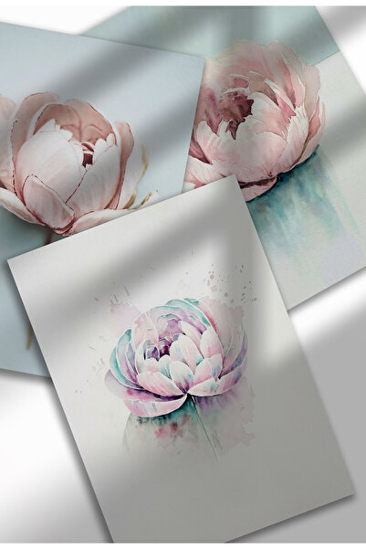 21mxm Set de 3 postere cu flori în acuarelă, artă botanică de perete, imprimeuri digitale pe pânză, model floral minimalist