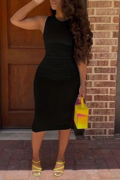 Mossta Zero Sleeve Crew Neck Midi Length Diving Dress - Black