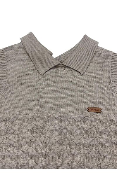 Uludağ Triko Beige Baby Boy Organic Cotton Zigzag Shorts Boy Jumpsuit