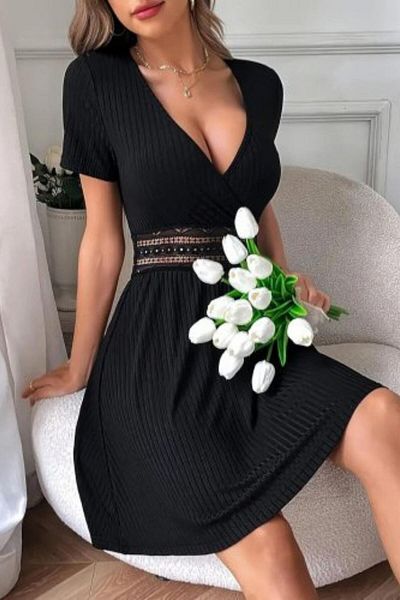 Mossta Double Breasted Collar Lace Detailed Camisole Dress - Black