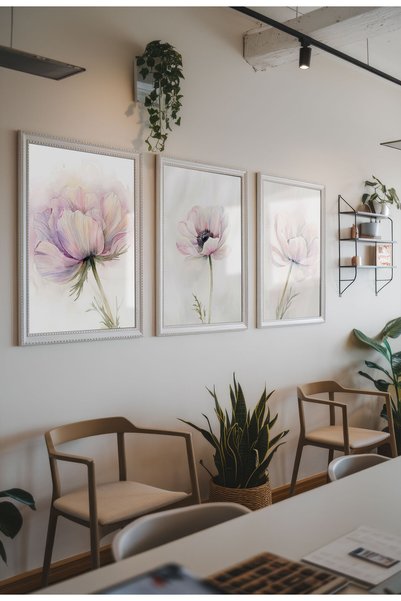 21mxm Set de 3 postere cu flori pastelate, imprimeuri botanice pe pânză în acuarelă, artă murală florală minimalistă