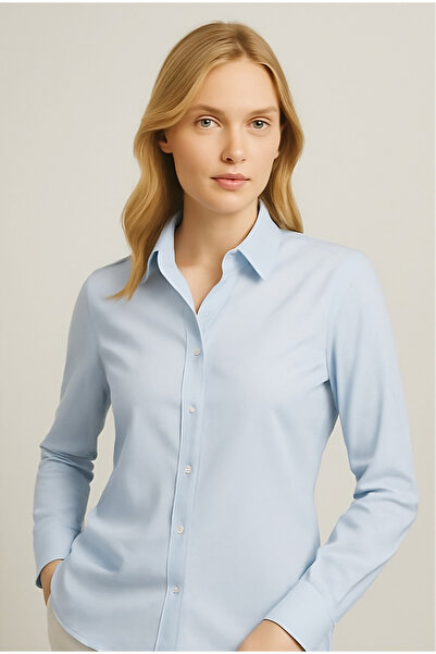 FARQIN قميص نسائي من الساتان الليكرا باللون الأزرق الجليدي