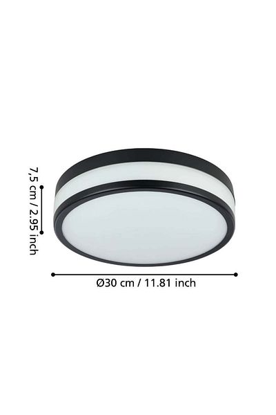Eglo 900846 "Led Palermo" 30 cm Diameter Steel Black Wall Ceiling Luminaire Ip44