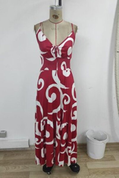 Mossta Patterned Single Jersey Dress with Rope Strap Tie Detail - Pink