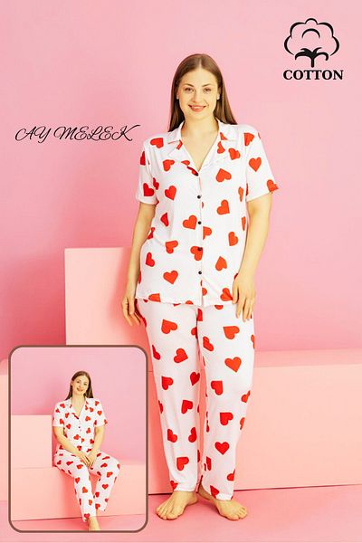 AYMELEK Women's Pajama Set Cotton Plus Size Shirt and Pajama Set (Oversized)