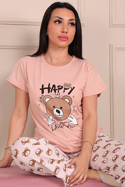 Niket Life Γυναικείο σετ πιτζάμες από χτενισμένο βαμβάκι με σλόγκαν "Teddy Be...