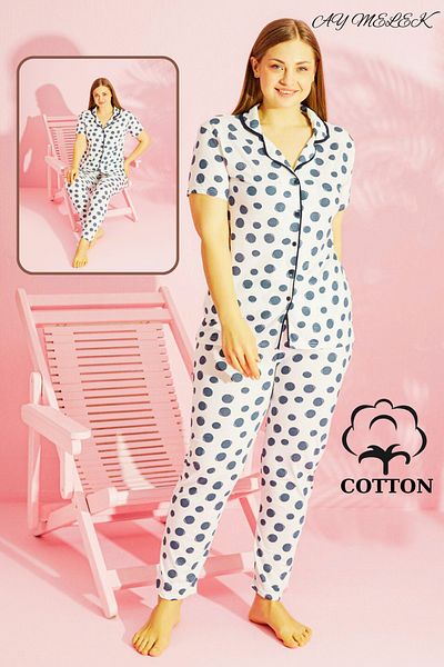 AYMELEK Women's Pajama Set Cotton Plus Size Shirt and Pajama Set (Oversized)