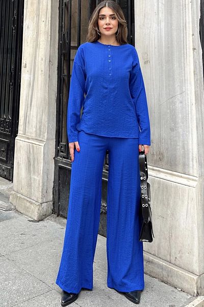 NEW LAVİVA Women's Crew Neck Blouse-Elastic Waist Maya Suit 700-3563