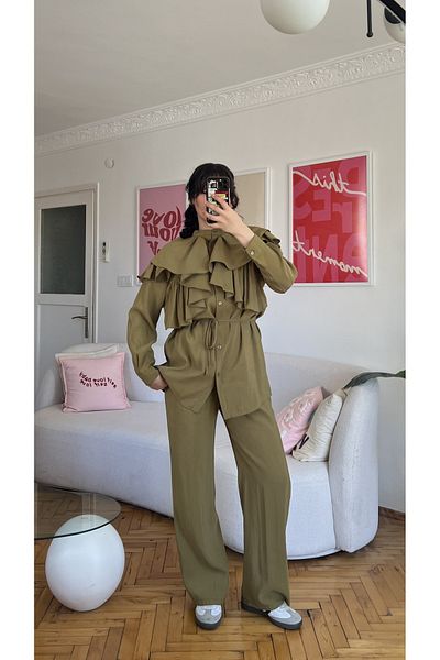 MYGİYİMİSTANBUL Modal Double Suit with Ruffle Kuaşklı