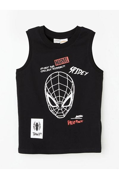 LC Waikiki Lcw Kids Black Crew Neck Spider-Man Printed Boys Undershirt