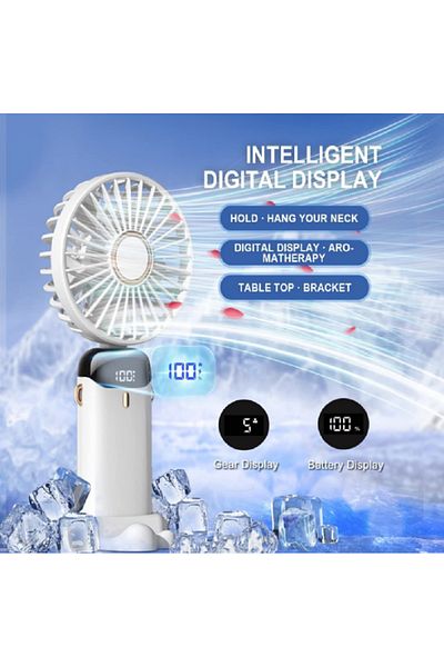 OEM Ventilator ultraportabil pliabil 3 in 1, Plastic/Silicon, 5 viteze, Ecran LCD, Albastru
