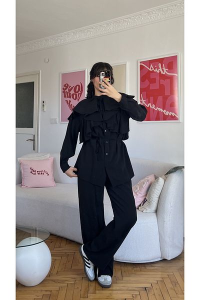 MYGİYİMİSTANBUL Modal Double Suit with Ruffle Kuaşklı