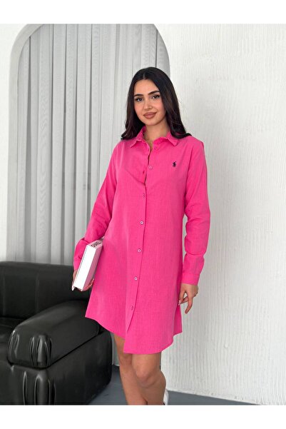 JESSE STORY KADIN KETEN TUNİK & GÖMLEK ELBİSE NAKIŞ DETAYLI %100 PAMUK KUMAŞ