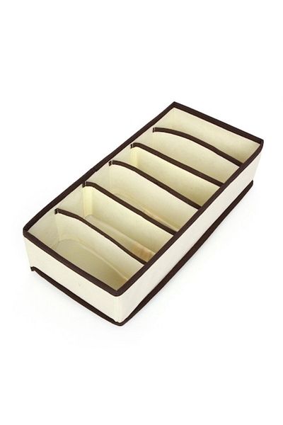 OEM Storage Box, for underwear, socks and bras, textile material, 6 compartments, 32 x 16 x 10 cm, beige