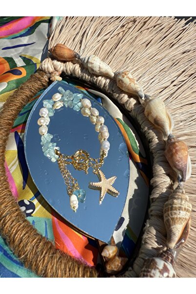 Gigi Gerçek incili Akuamarin Taşlı Deniz yıldızı bileklik