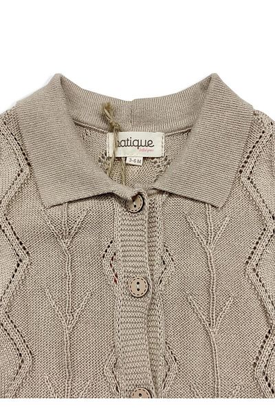 Uludağ Triko Beige Baby Boy Organic Cotton Openwork Jumpsuit