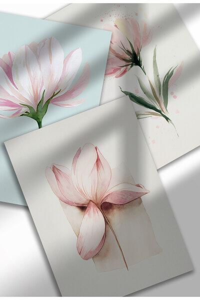 21mxm Set de 3 postere cu flori în acuarelă, artă botanică de perete, imprimeuri digitale pe pânză, model floral minimalist