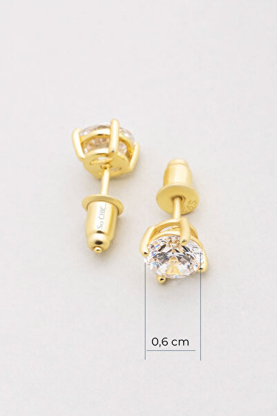 So CHIC... Tektaş 6 mm 18 Ayar Sarı Altın Kaplama Gümüş Küpe