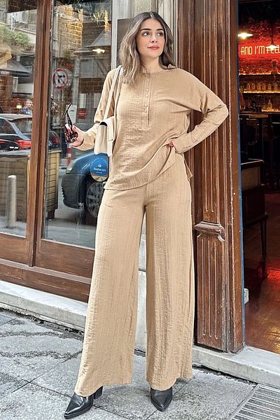 NEW LAVİVA Women's Crew Neck Blouse-Elastic Waist Maya Suit 700-3563