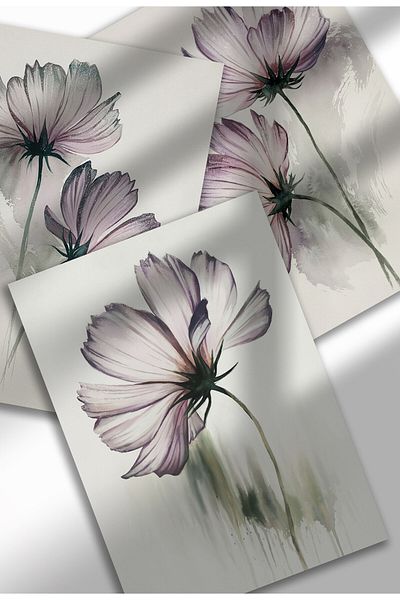 21mxm Set de 3 postere cu flori pastelate, imprimeuri botanice pe pânză în acuarelă, artă murală florală minimalistă